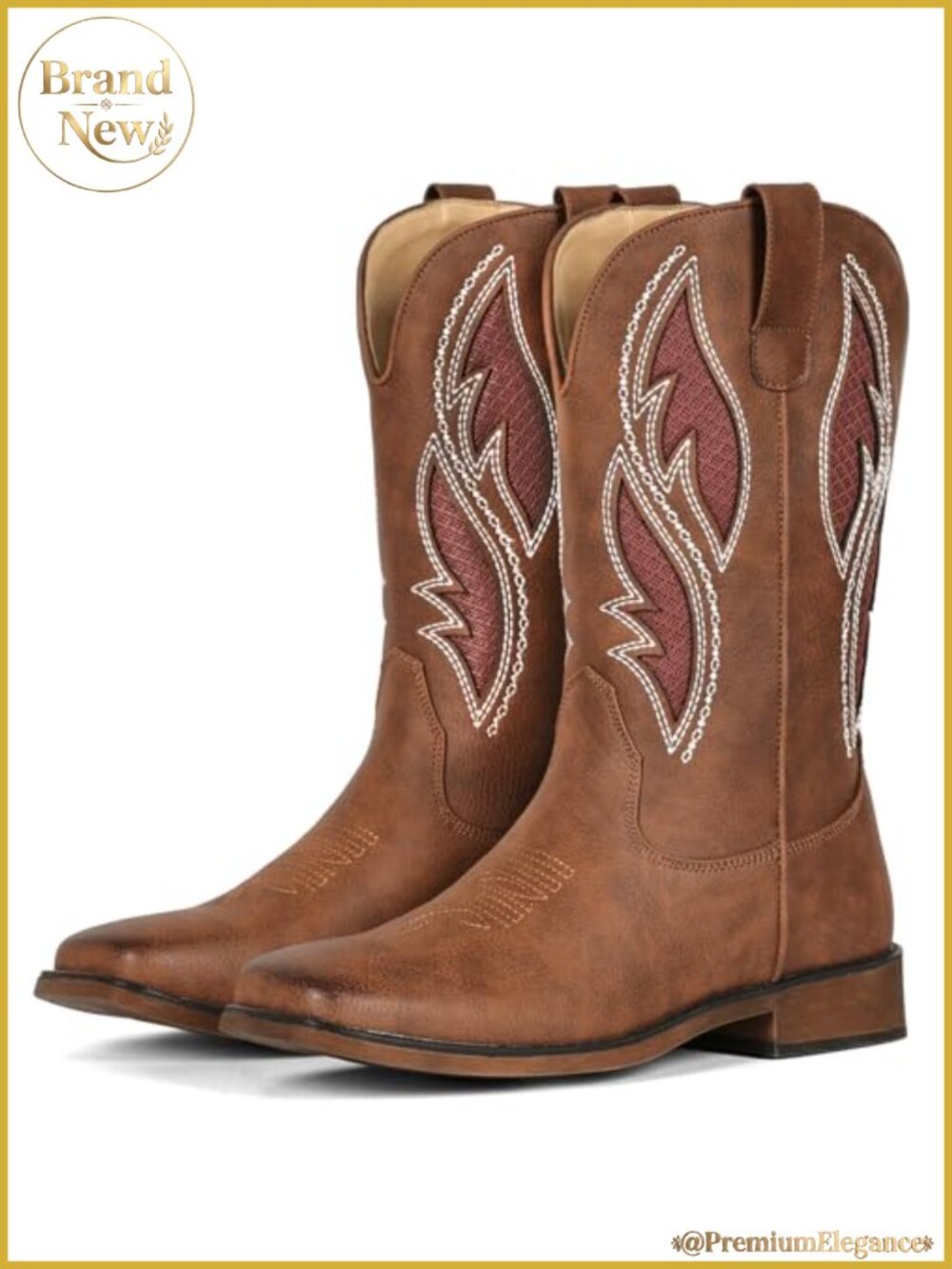 Women's Western Cowboy Boots Mid-Calf Square Toe Slip-Resistant